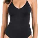 La Blanca Women's One Piece Swimsuit Scoop Front Tummy Control Island Goddess Bathing Suit (Black, L)