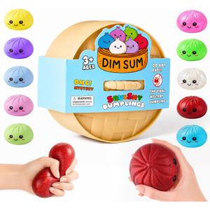 Dumpling Squishies, Dumpling Mystery Box, Colorful Dumplings Stress Balls Fidget Sensory Toy, Stocking Stuffers with Food Steamer Stretchy Desk Toys (Flash red)