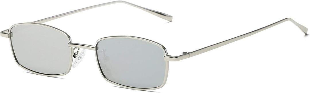 FEISEDY Vintage Small Rectangle Sunglasses Women Men Retro Trendy Square Metal Frame Sun Glasses B2295 (Silver/White Mirrored)
