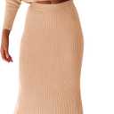 PRETTYGARDEN Women's Spring Fall 2 Piece Sweater Set Rib Knit Long Sleeve Crop Top Maxi Bodycon Skirt Casual Winter Outfits (Beige), Small
