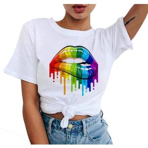 Smile Fish Crewneck Pride Shirts LGBTQ Rainbow Tops Graphic Short Sleeve Tees (Large, Women 5# Lips)