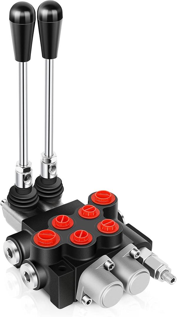 Hydraulic Flow Control Valve 2 Spool 11 GPM G Ports Adjustable Relief Lever Handle Double Acting Parallel Center Tractor Loader W/Joystick Small Tractors/Tanks Loaders Log Splitters 3600 PSI