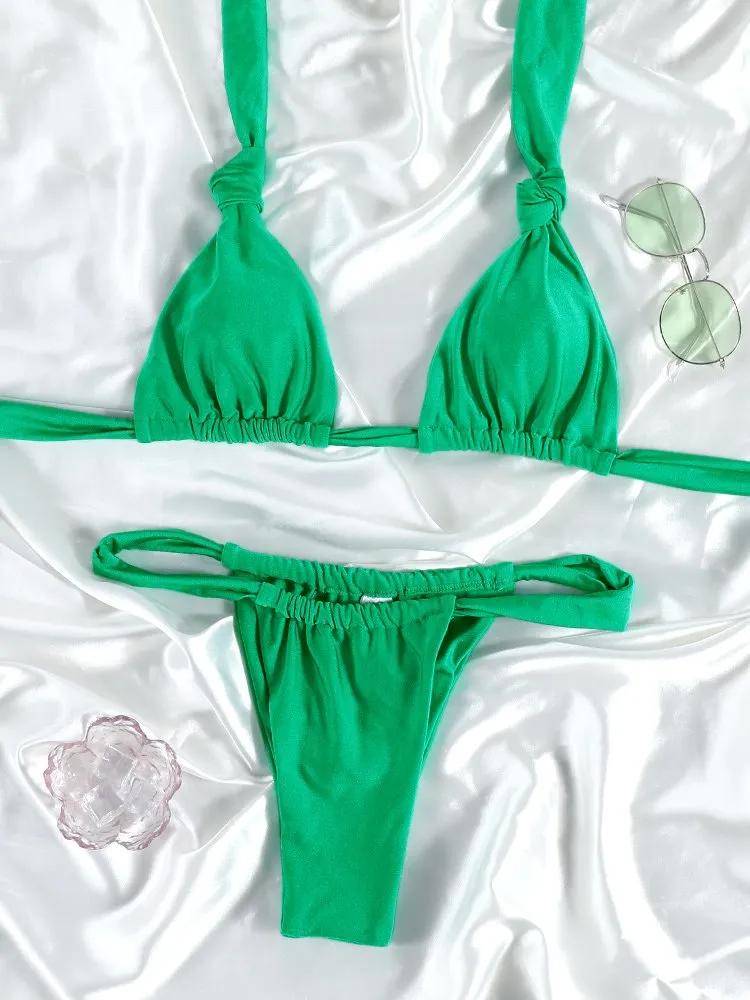 Solid Color Sexy Bikini Set Push Up Swimwear for Women, 2-Piece Padded Swimsuit Beachwear
 (Large, Deep Green)