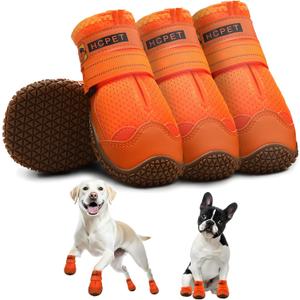 Hcpet Dog Shoes for Large Dogs, Breathable Dog Booties for Small Medium Dogs, Anti-Slip Dog Boots & Paw Protectors for Hot Pavement Winter Snow Hiking with Reflective Straps Orange Size 1 (#1 (Width 1.37 inch) for 10-23 lbs)