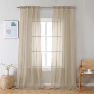 Chyhomenyc Sheer Taupe Curtains 90 inches Long 2 Panels, Light Filtering Soft Airy Solid Elegant Voile Window Treatment Drapes for Bedroom Living Room Wedding Party Decor, 42 Wx90 L Inches (42"W x 90"L (Pack of 2))