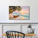 Coastal Beach Canvas Wall Art: Sunset Ocean Wave Picture Tropical Palm Tree Painting Sea Seaside Boat Prints Modern Seascape Artwork for Bathroom Bedroom Living Room, 36"L x 24"W