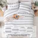 Andency White Quilts Queen Size, 3 Pieces Queen Quilt Bedding Set Boho Lightweight Soft Striped Bedspread for All Season (90"x96"), Printed Bohemian Polyester Reversible Coverlet Comoforter Sets
