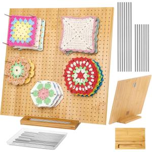 Tatiwoo 15.4" Foldable Blocking Board, Large Blocking Board for Crocheting Knitting with 30 Pcs Pin/Peg, Granny Square Blocking Boards for Wooden Knitting Blocking Board Crochet Projects