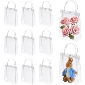 Clear Plastic Gift Bags with Handle, 20 Pcs Transparent Reusable Tote Bags Bulk Small Gift Wrap Candy Goodie Bags for Party Wedding Birthday Boutique Shopping School Baby Shower (5.1 x 5.9 x 2.7 Inch)