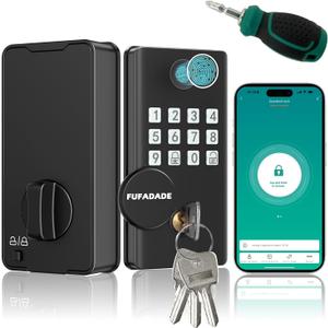 Digital Door Lock with Keypad Set - Fingerprint Door Lock with Keypad Set and 4 Keys - Digital Smart Locks for Front Door - Auto Lock - IP65 - High Security - Easy Install - Includes a Screwdriver (White Buttons)