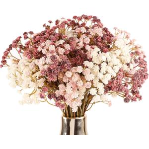 N&T NIETING Baby Breath Flowers Artificial Bulk, 10Pcs Fake Gypsophila Plants Bouquets Flowers Real Touch Faux Babies Breath Arrangement for Home Wedding Party Vase Decoration Fall Pink