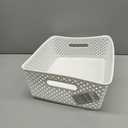 Simplify Medium Resin Wicker Tote | Storage Bin | Plastic Organizer | Carrying Handles | Bathroom | Pantry | Accessories | Cleaning Products | White