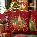 BBOLDIN Farmhouse Christmas Throw Pillow Covers 18x18 Couch Cushion Covers, Rustic Country Xmas Sled Tree Snowflake Decorations for Office Bedroom Sofa, Holiday Red Pillow Cases Winter Decor Set of 4