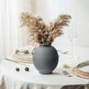Ceramic Decorative Flower Vase - Rustic Farmhouse Boho Ceramic Vase for Home Decor, Table Centerpiece, Living Room, Bathroom, Book Shelf, Mantel Decoration, Wedding Decor (6.8" Black)