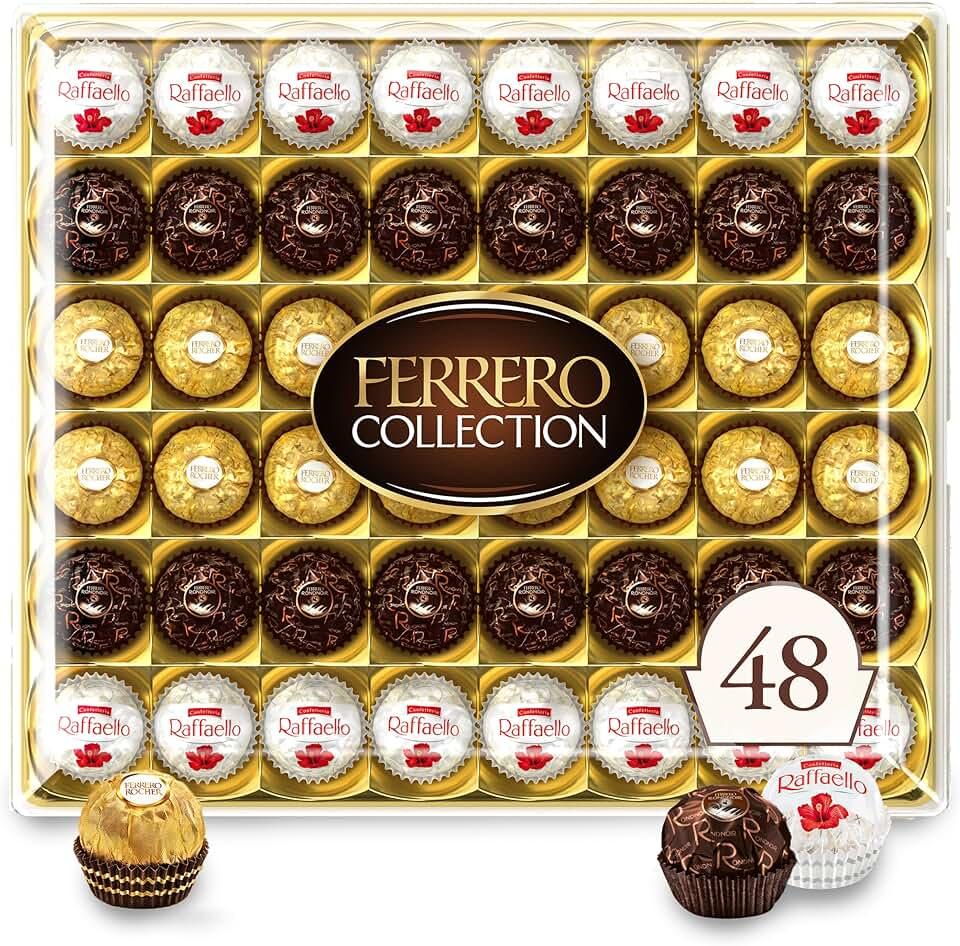 Ferrero Collection, Premium Assorted, Hazelnut, Dark Chocolate and Coconut, 48 Count Premium Treats, 6.1 oz BB 05/19/26