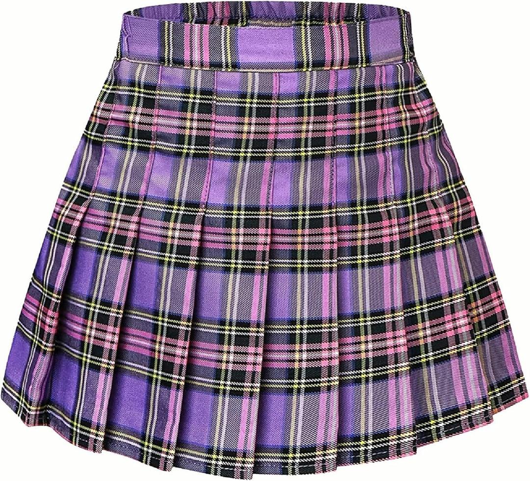 Joe Wenko Girls Women's Pleated Skirt, High Waist School Uniform A-Line Short Skirt, 11-12 Years 