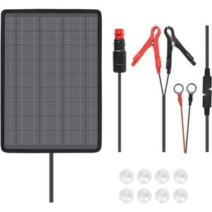 Renogy 10W Solar Trickle Charger Portable Battery Maintainer with Lighter Plug/Alligator Clips/Battery Cables for Car Boat Marine Motorcycles Truck