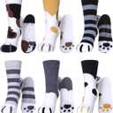 LINEMIN Kids Fuzzy Socks Boys Girls with Grips Non Slip Slipper Socks Cozy Fluffy Winter Warm Crew Socks 6 Pairs (4-7 Years, Cat Paw)