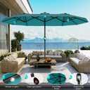 AreShark 13 FT Patio Umbrella with Solar Lights, Double-Sided Outdoor Table Umbrellas with Crank, Large Rectangular Market Umbrella for Porch, Lawn, Pool, Backyard, Lake Blue