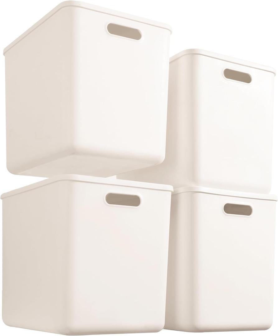 4 pack large plastic White storage bins with Lids, Toy Box Chest with HandleOrganizer Containers Baskets for Baby,NurseryShelvesPlayroom, BedroomOffice,Closethome (White, 4XL)