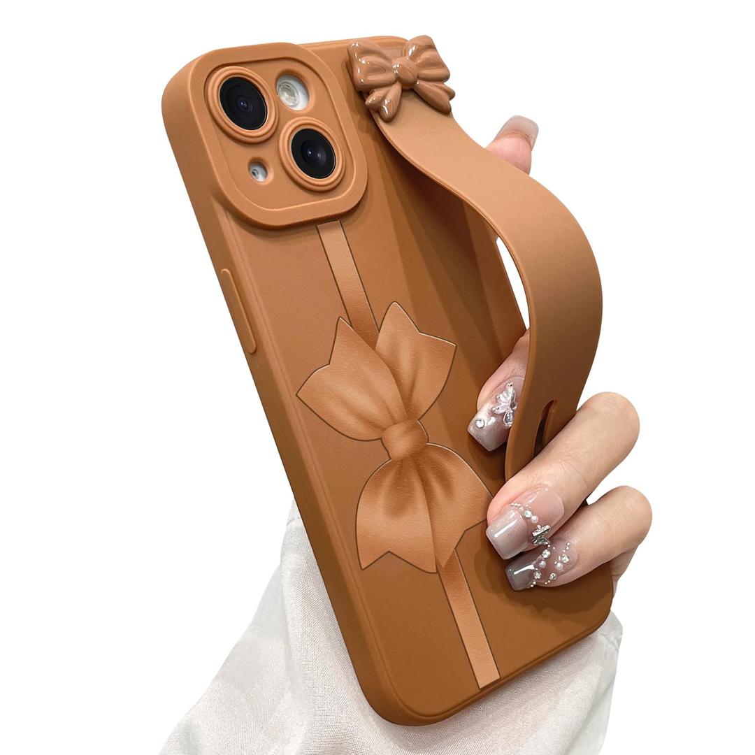 jueaes Cute Bow Case for iPhone 14 with Finger Hand Wrist Strap