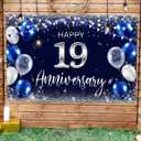 Happy 19th Anniversary Backdrop Banner Decor Navy Blue  Silver Glitter Happy 19 Years Wedding Anniversary Party Theme Decorations for Women Men Supplies (19)