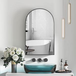 20x31 Arched Medicine Cabinet Bathroom Mirror,Brushed Black Mirror Cabinet with Storage,Adjustable Shelves, Wall Mounted Only, Modern Bathroom Storage