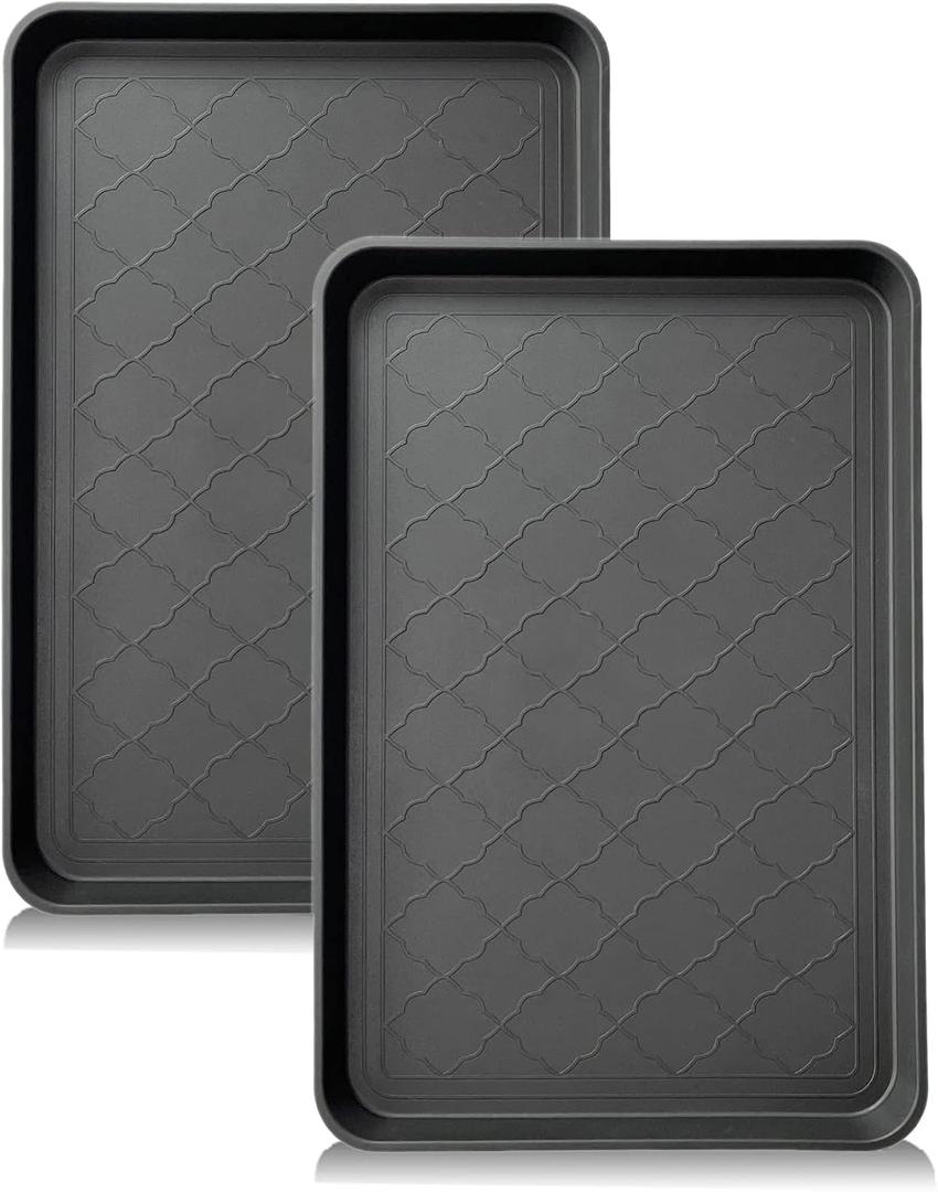 PetLike Boot Tray for Entryway Indoor, Pet Food Mat, 23 x 15.5 inch 2 Packs, Waterproof Heavy Duty Shoe Tray for Indoor and Outdoor, Multi-Purpose Trays for Boots, Shoes, Pets, Garden