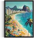 Rio De Janeiro Brazil Black Framed Wall Art Poster Print, Vintage Retro Landscape Scenery Painting Artwork Travel Prints Decor Cityscape Landmarks Gallery 27 (14" L x 11" W, Black Frame)