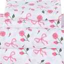Softan Pink Floral Queen Bed Sheets, Cozy Microfiber Flower Printed Sheets with 15" Deep Pocket Fitted Sheet & Non-Slip Straps, Patterned Pink Rose - Bow Sheets & Pillowcase Set