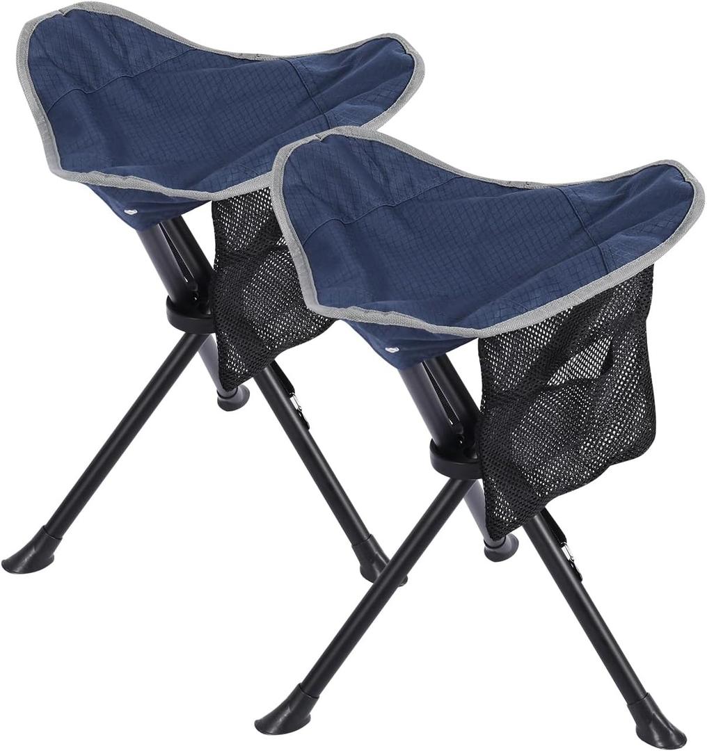 REDCAMP 2 Pack Folding Camping Stools for Adults Heavy Duty, Lightweight Portable Tripod Chairs Seats for Fishing Hunting Backpacking Traveling, Blue, Standard
