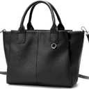 befen Genuine Leather Satchel Purses for Women, Triple Pocket Designer Medium Top-handle Crossbody tote Shoulder Handbag (Black)