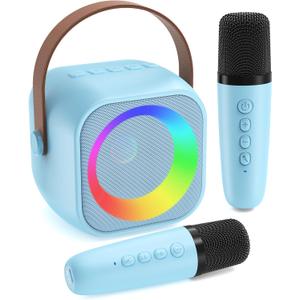 Karaoke Machine for Kids, Toys for 3-12 Years Old Girls Gifts, Kids Karaoke Microphone Machine Toy, Best Fun Christmas Birthday Gifts for 5 6 7 8 9 10 11 Years Teens Girl Boys Blue 2 Mic
