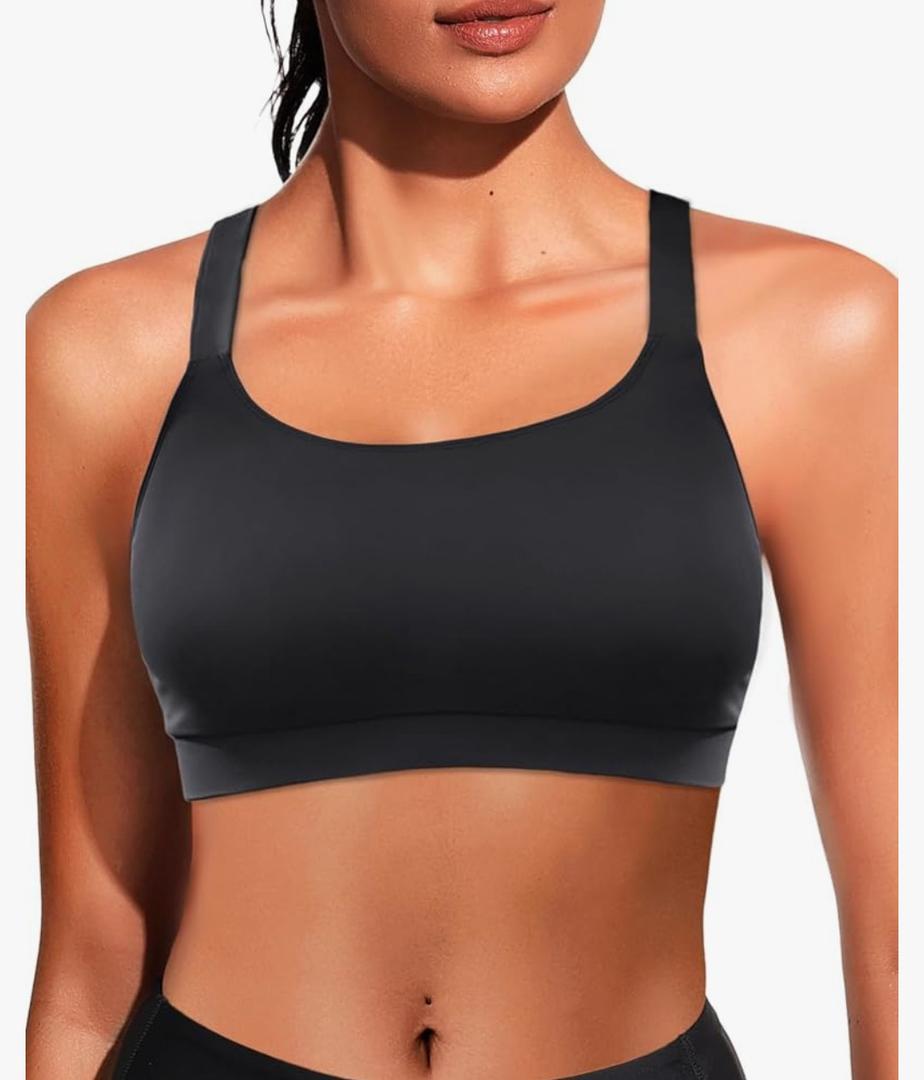 Women Sports Bra Swim Top - Swim Bra Bikini Tops Scoop Neck Bathing Suits Top Cross Strap 2025 Swimsuit Tops Only Medium
