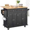 VEVOR Kitchen Island Cart, 35" Wood Top Mobile Carts with Storage Cabinet, Rolling Table with Drop Leaf, Spice Rack, Towel Bar, Adjustable Shelf, Drawer, and Hooks, Portable Islands on Wheels, Black