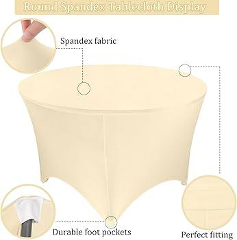 4 Pack 5FT Round Spandex Tablecloth 60 Inch Beige Stretchable Table Cover Washable and Wrinkle Resistant Table Cloth, Fitted Round Table for Wedding, Banquet, Birthday, Party, Restaurant (Beige)