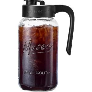 Mason Jar Pitcher - Airtight & Leakproof Glass Pitcher with Lid, Perfect for Breastmilk, Cold Brew, and Sun Tea, 2 Quart (64 oz) 1/2 Gallon Mason Jar with Pour Spout Lid