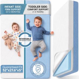 Baby Crib Mattress, Dual Sided Memory Foam 52x27.6x5 Inch, Blue, 52"L x 28"W x 5"Th