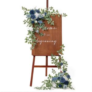 Ling's moment 2pcs Wedding Flowers Garland Artificial Floral Swag Arch Decorations Rose Greenery Arrangements Dusty Blue & Navy Ceremony Reception Garden Easel Wall Entryway Outdoor (NOT Include Sign