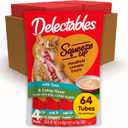 Delectables Squeeze Up Creamy Squeezable Puree, Lickable Wet Cat Treats, Grain Free, No Added Fillers, No by-Products, No Added Preservatives, 0.5 Ounces Tube Tuna And Shrimp, 32 Tubes Total. BBD Jul 21 2027