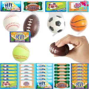 JOYIN 30 Pack Kids Valentines Day Gift Cards with Gift Mini Sports Ball Figure Stress Balls Squishy Toy Foam Balls for Classroom Exchange Prizes, Stress Relief / Anxiety Relief, Valentine Party Favor
