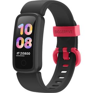 BIGGERFIVE Vigor Kids Fitness Tracker for Girls & Boys Ages 5-15, Kids Watch with IP68 Waterproof, Pedometer, Activity Tracker with Heart Rate & Sleep Monitor, Calorie & Step Counter Watch (Black)