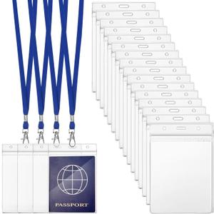 Patelai 50 Pcs 4 x 5.5 Inch Clear Passport Holders with Lanyard Extra Large PVC Card Holder Waterproof Name Badge Holder for Cruise Vacation Credit Card Plane Ticket Receipt (Blue)