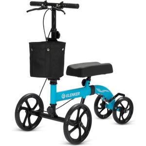 ELENKER Best Value Knee Walker with 10" Front Wheels Steerable Medical Scooter Crutch Alternative with Dual Braking System Sky Blue