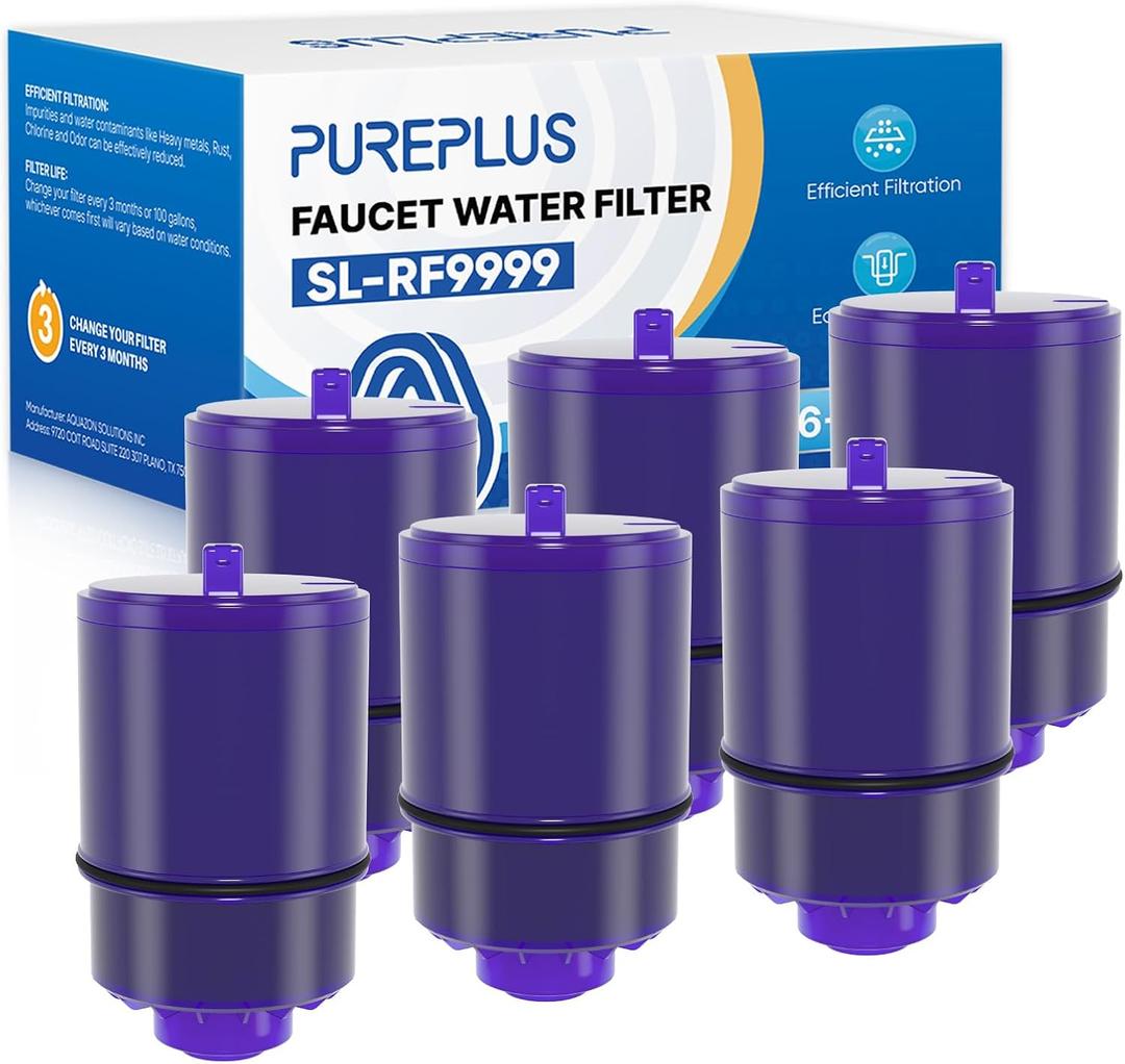 PUREPLUS NSF/ANSI 42 Certified Faucet Filter Replacement for PUR Plus RF9999 FM-2500V FM-3700, PFM150W, PFM350V, PFM400H, PFM450S, Used for Advanced & Horizontal Faucet Mounts, 6Pack