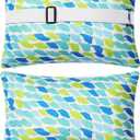 2 Pack Lounge Chaise Pillow with Strap 16 x 11 Inches Waterproof Outdoor Beach Chair Pillow Adjustable Elastic Band for Hammock Lumbar Recliner Pillows for Beach Office Chair(Blue Green Pattern)