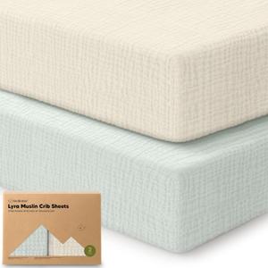 KeaBabies 2-Pack Muslin Crib Sheets for Boys, Girls - 100% Organic Cotton Fitted Baby Crib Mattress Sheet, Soft Breathable Standard Toddler Bed Cover Bedding Set, Neutral, Durable 52x28 (Willow)