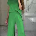 Women Knit 2 Piece Sweater Sets Pullover Tops High Waist Wide Leg Pants Lounge Set (Green, XS)