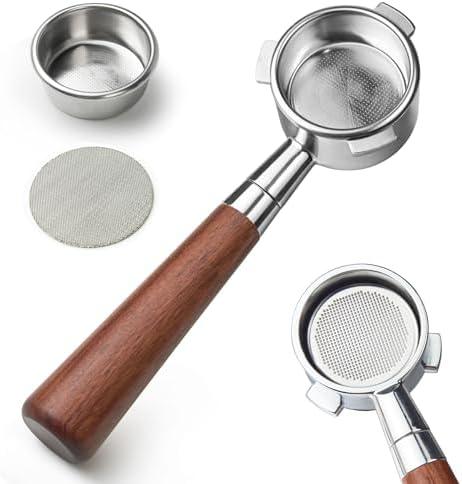 51 mm Bottomless Portafilter with Puck Screen, 3 Ears Espresso Portafilter Compatible with Delonghi Dedica EC680, EC685,SMEG & EUPA Coffee Machines,Stainless Steel Portafilter and Rosewood Handle