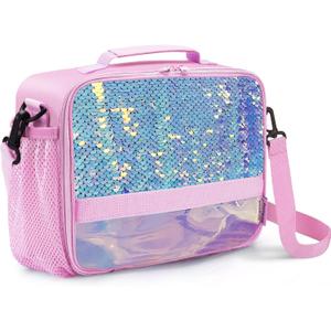 Kids Lunch Box Insulated Kids Lunch Bag,Lunch Box for Girls with Strap and Bottle Holder,Lunch Box for Kids, Toddler Lunch Box with Zipper-Pockets,Girls lunch box Keep Food Cold&Warm for Long Time (glitter pink)